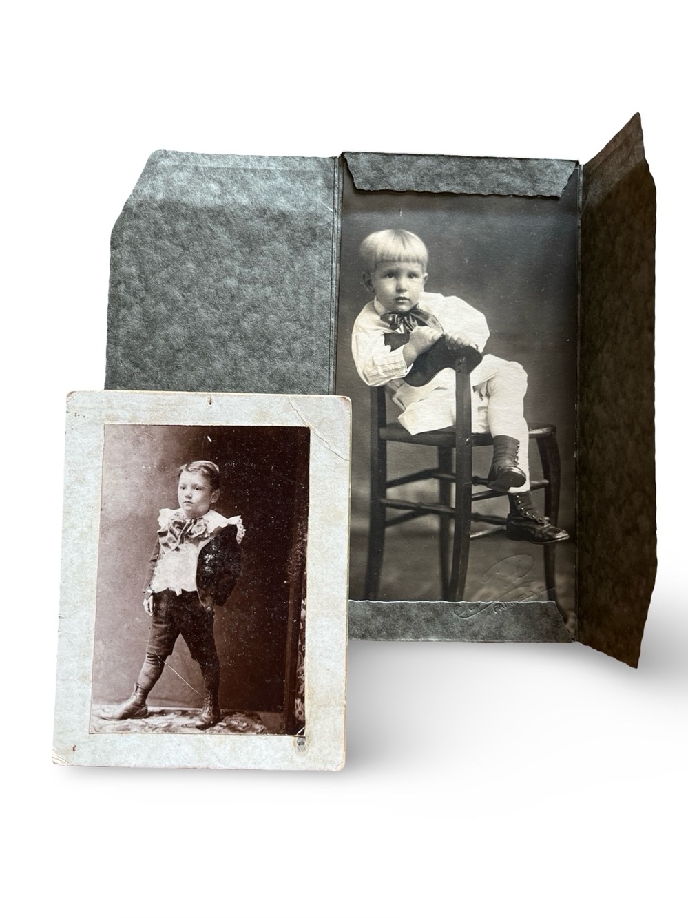 Antique Victorian Edwardian Boys Photographs Cabinet Card Portraits Set of 2